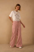 Red Stripes Pockets Wide-Leg Twill Pants_1