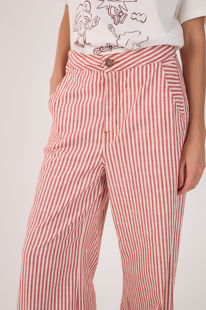 Red Stripes Pockets Wide-Leg Twill Pants_4