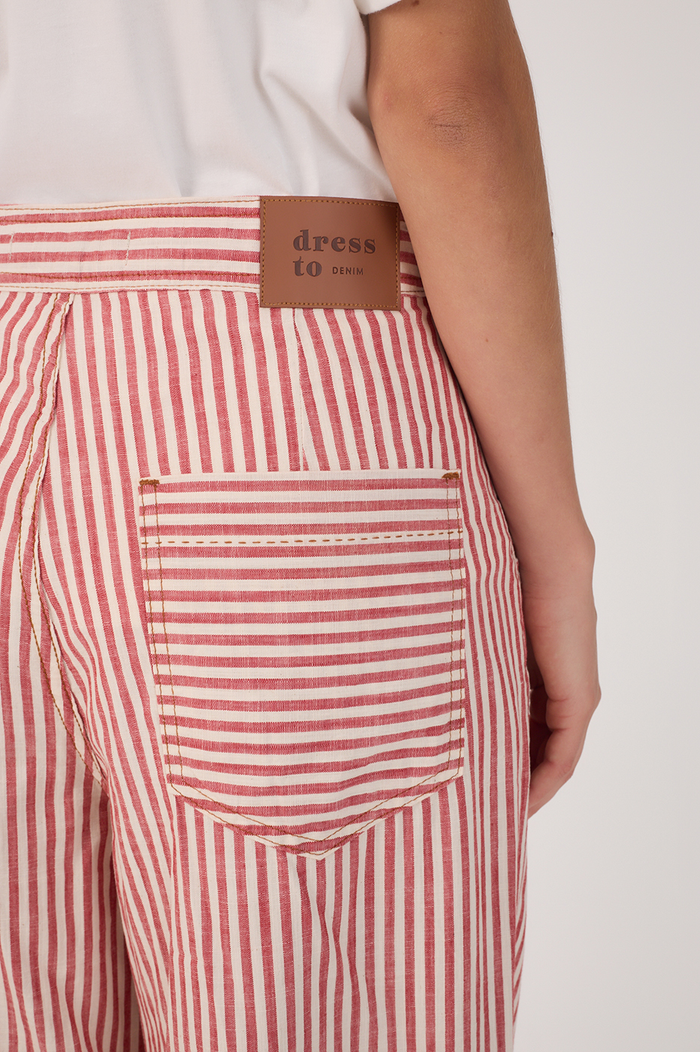 Red Stripes Pockets Wide-Leg Twill Pants_5