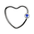 16g Surgical Steel Sapphire Heart Ring Surgical Steel / Silver / Sapphire Ball Closure Ring
