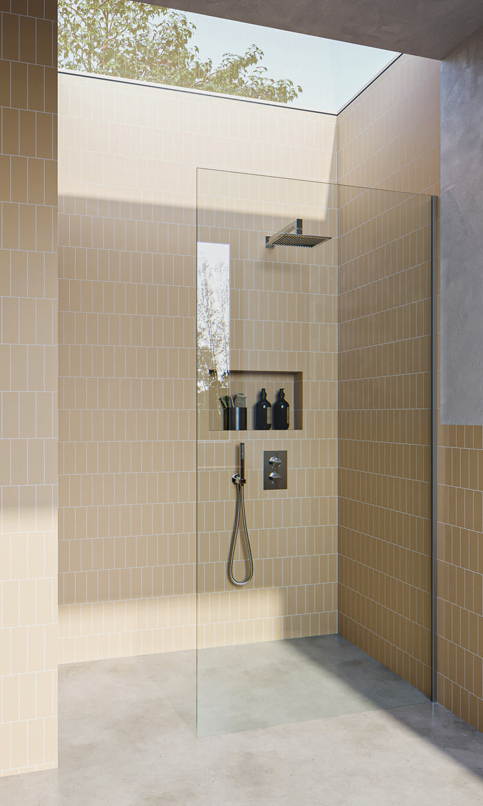 Satin Chrome Fixed Frameless Shower Screen Panel with Dry Glaze U Channels - Image 1