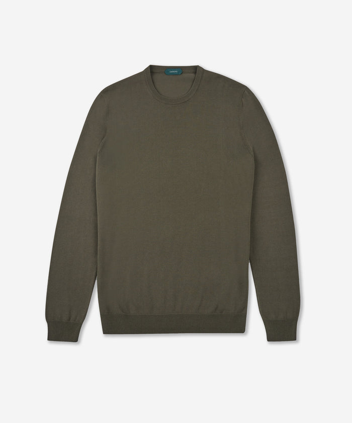 Slim-fit crew neck sweater in certified crêpe cotton