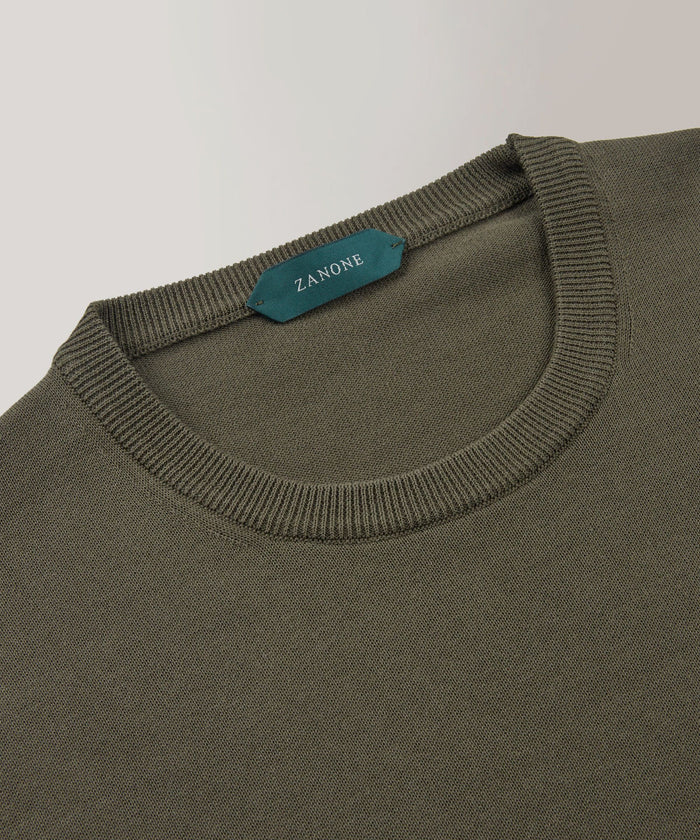 Zanone - Slim-fit crew neck sweater in certified crêpe cotton - militare scuro