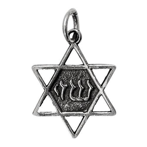 Pendant - Silver 925 Jewish Magen David Pendant Necklace Star Of David Shedai 0.6 X 0.8"