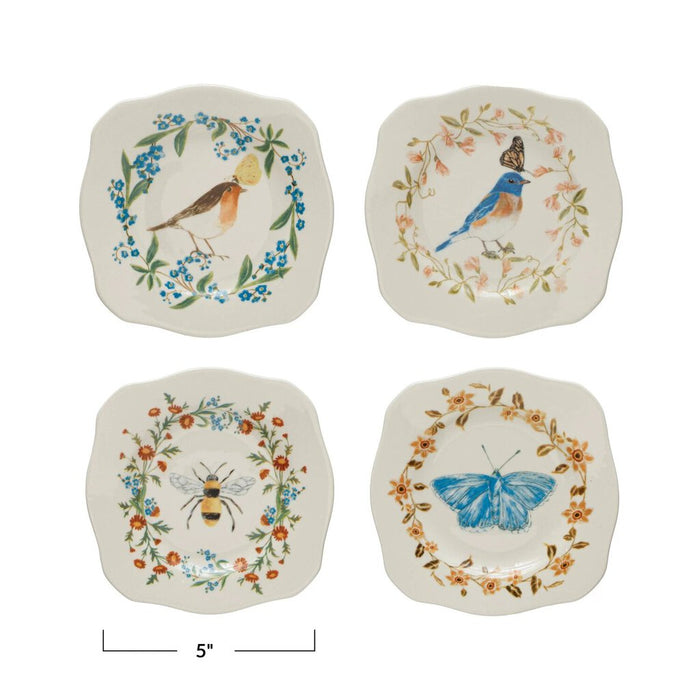 Stoneware Scalloped Plate, Bird