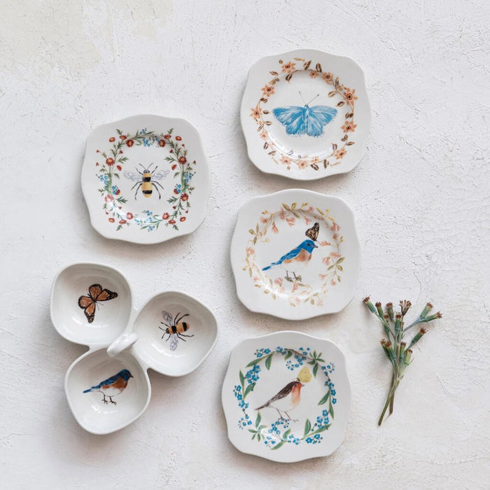 Stoneware Scalloped Plate, Blue Bird