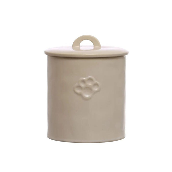 Stoneware Treat Jar with Paw Print, White