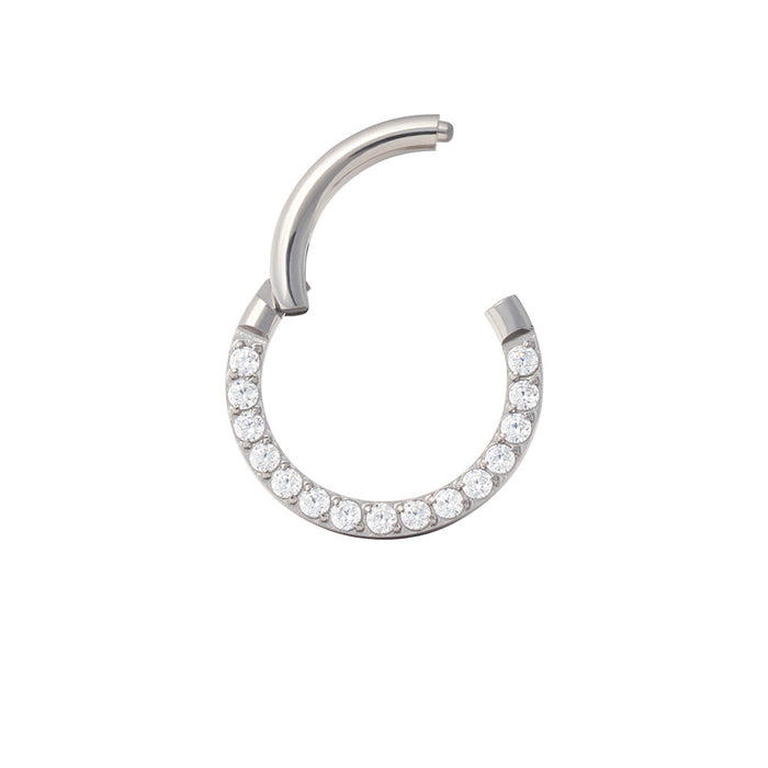 Titanium Clicker - Side Facing Clear CZ (18g)