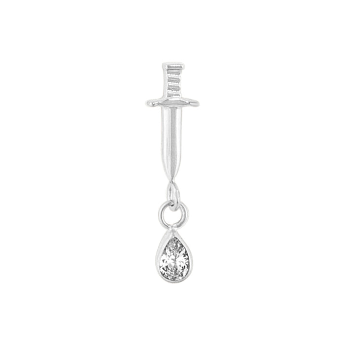 Titanium Dagger Drop Threadless End - Clear CZ (18g/16g)