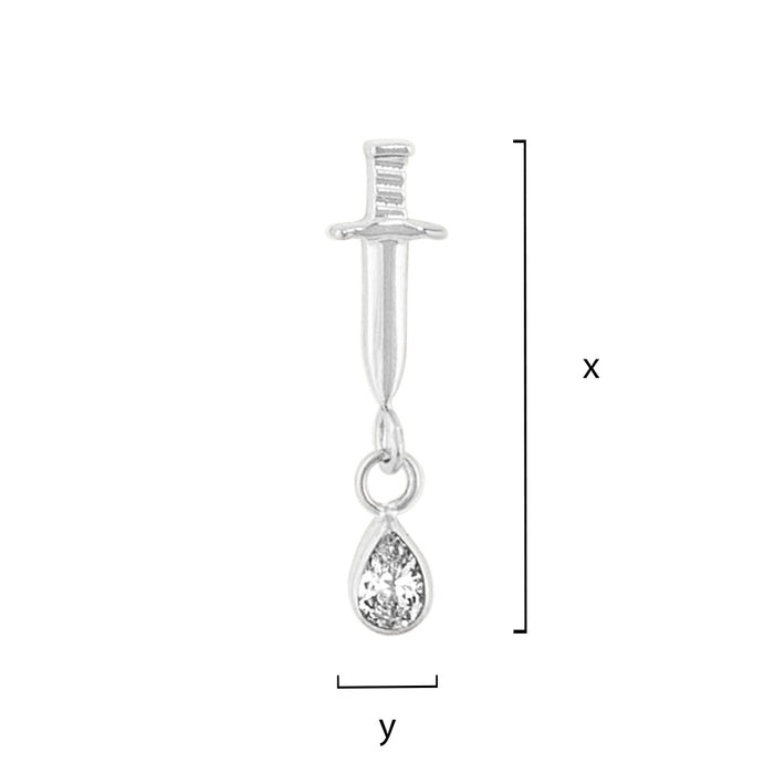 Titanium Dagger Drop Threadless End - Clear CZ (18g/16g)