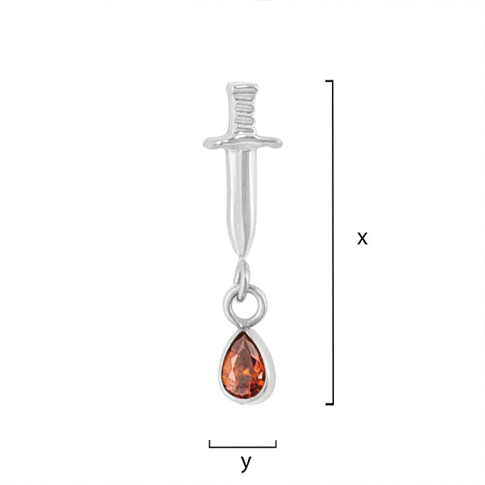 Titanium Dagger Drop Threadless End - Red CZ (18g/16g)