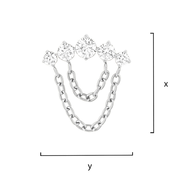 Titanium Four Rounds Loop Chain Threadless End - Clear CZ (18g/16g)