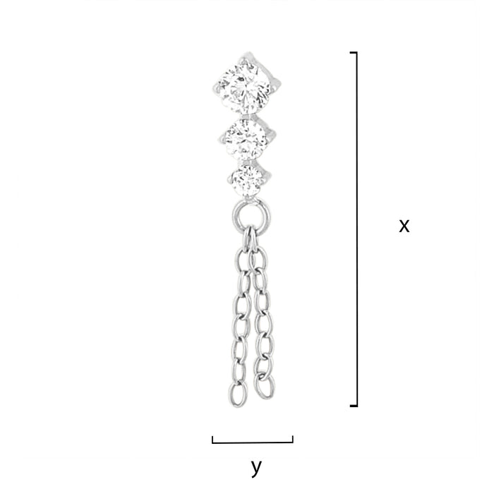 Titanium Three Stone Whip Threadless End - Clear CZ (18g/16g)