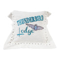 Turquoise Embroidered "Thunderbird Lodge" Linen Pillow, 18x18 Pillow
